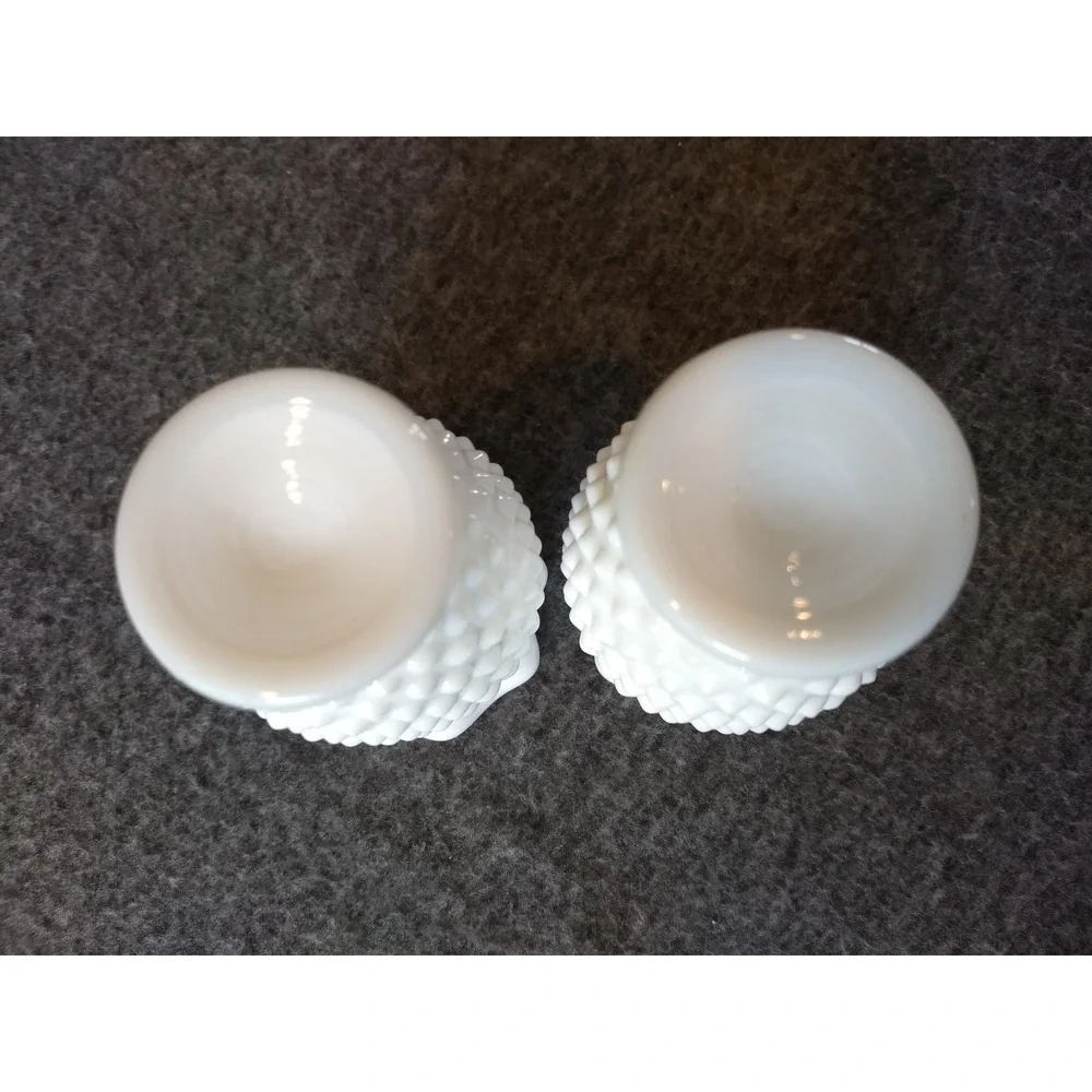 Vintage Fenton White Milk Glass Hobnail Mini Vases Set of 2 Ruffled Crimped Edge